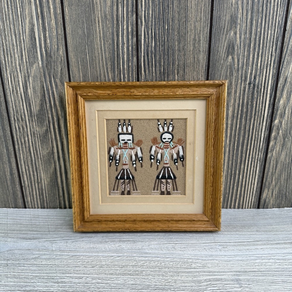 Vintage NATIVE AMERICAN Navajo Indian Sand Painting Wall Art Wood Framed